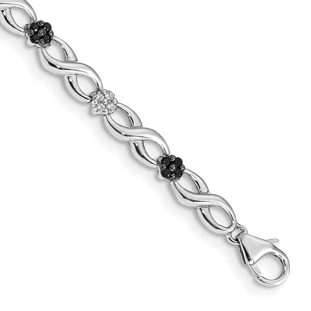 14k White Gold White & Black Diamond Flower Infinity Bracelet